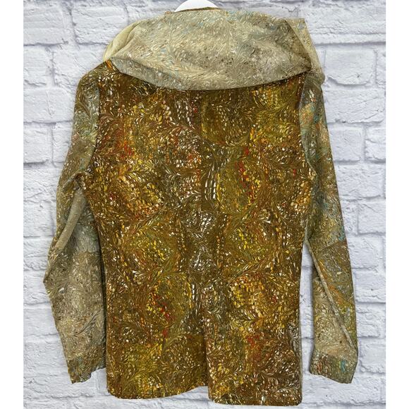 Vintage John Meyer Button Down Blouse Brown Paint Swirl Size S 70s Disco Scarf - Picture 6 of 6